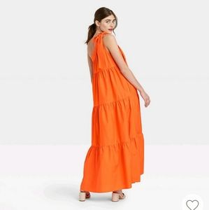 SOLD OUT New Strapless Bow Maxi Dress Orange Small